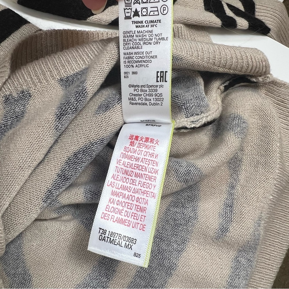 Marks & Spencer Zebra Print Crew-Neck Lightweight Sweater - Size8 - Picture 5 of 9